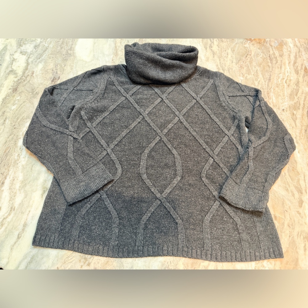 Lizwear Charcoal Gray Textured Knit Sweater Women’s L Cozy Argyle Pullover